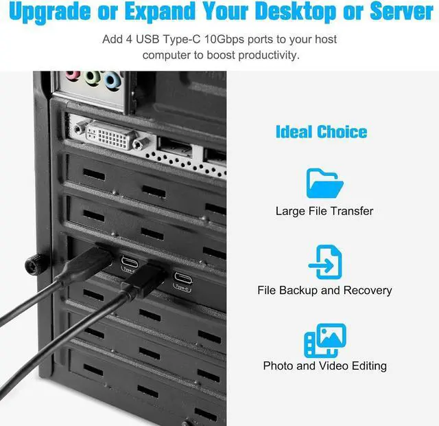 Alt view image 2 of 6 - 4 Ports USB 3.2 PCIe Card 10Gbps PCIe USB Expansion Card to USB-C/15 Pin | PCI USB C Card, PCI Express 3.0 X4 Adapter with Low-Profile Bracket, Configure 15 Pin SATA Power Supply for Windows/Linux PC