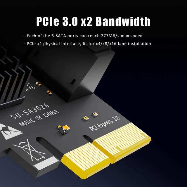 Alt view image 5 of 7 - SA3026C 6-Port SATA Expansion Card, PCIE X4 Interface