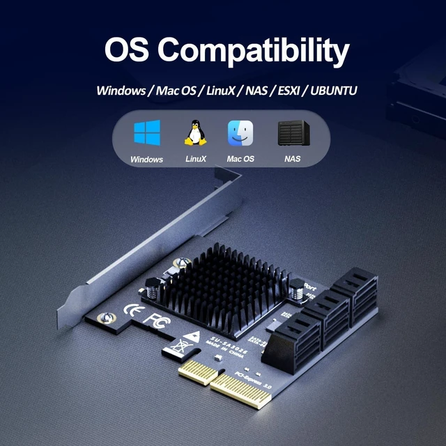 Alt view image 6 of 7 - SA3026C 6-Port SATA Expansion Card, PCIE X4 Interface