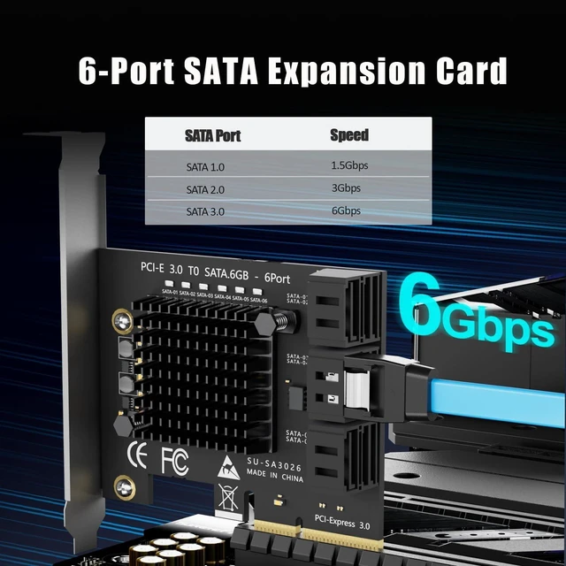 Alt view image 2 of 7 - SA3026C 6-Port SATA Expansion Card, PCIE X4 Interface