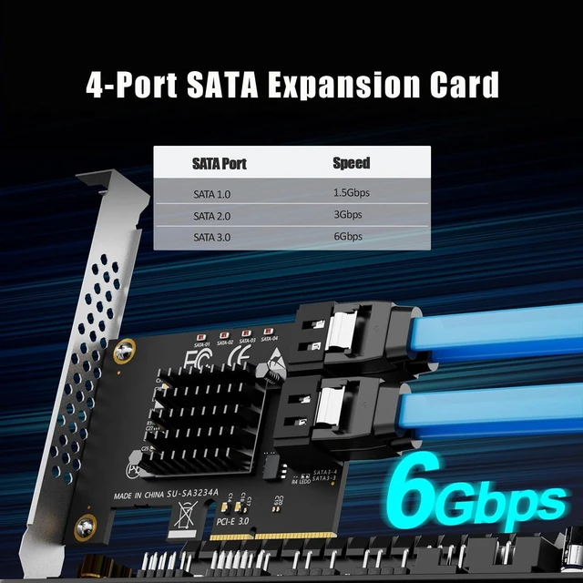 Alt view image 2 of 7 - SA3234A 4-Port SATA Expansion Card, PCIE X4 Interface Compatible with Windows, Linux, Mac OS, NAS