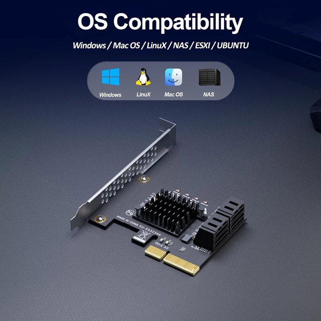 Alt view image 7 of 7 - SA3234A 4-Port SATA Expansion Card, PCIE X4 Interface Compatible with Windows, Linux, Mac OS, NAS