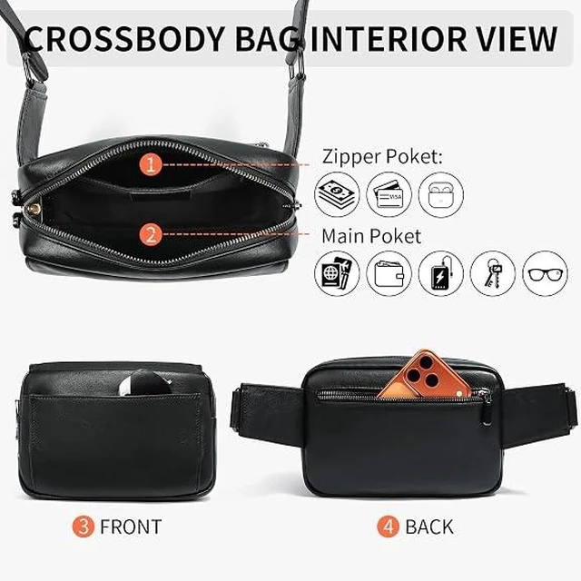 Alt view image 7 of 7 - Anti-Theft Crossbody Bag with Fingerprint Lock,Leather Sling Bag with findmy tracker for Men Women,Shoulder Chest Bag Zipper Lock for travel