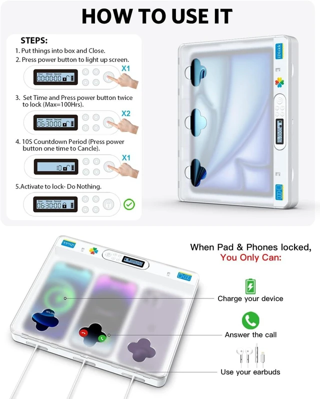 Alt view image 7 of 7 - Large Timer Lock Box for Phone iPad Self Control for Kids & Adults Electronic timed phone jail locker, fits tablet & TV remote, help break screen addiction & build self-discipline