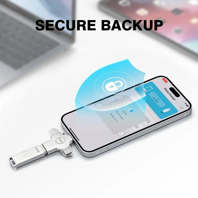 Alt view image 4 of 7 - MFi 64GB iPhone Flash Drive USB-C 3 Photo Stick for iPhone Android One-Click Auto Photo&Video Backup USB flash drive,Multiport Connection Memory Stick to Easily Store & Transfer FilesApp need