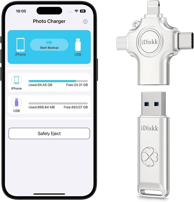 Alt view image 2 of 7 - MFi 64GB iPhone Flash Drive USB-C 3 Photo Stick for iPhone Android One-Click Auto Photo&Video Backup USB flash drive,Multiport Connection Memory Stick to Easily Store & Transfer FilesApp need
