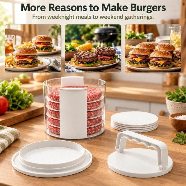 Alt view image 6 of 7 - Hamburger Press Patty Maker with Stackable Storage & Discs| Burger Patty Maker Press for BBQ, Meal Prep | Make, Stack, Store & Freeze Patties | 5 Layer Burger Stacker