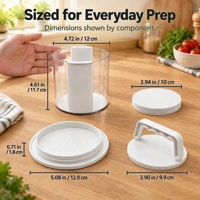 Alt view image 7 of 7 - Hamburger Press Patty Maker with Stackable Storage & Discs| Burger Patty Maker Press for BBQ, Meal Prep | Make, Stack, Store & Freeze Patties | 5 Layer Burger Stacker