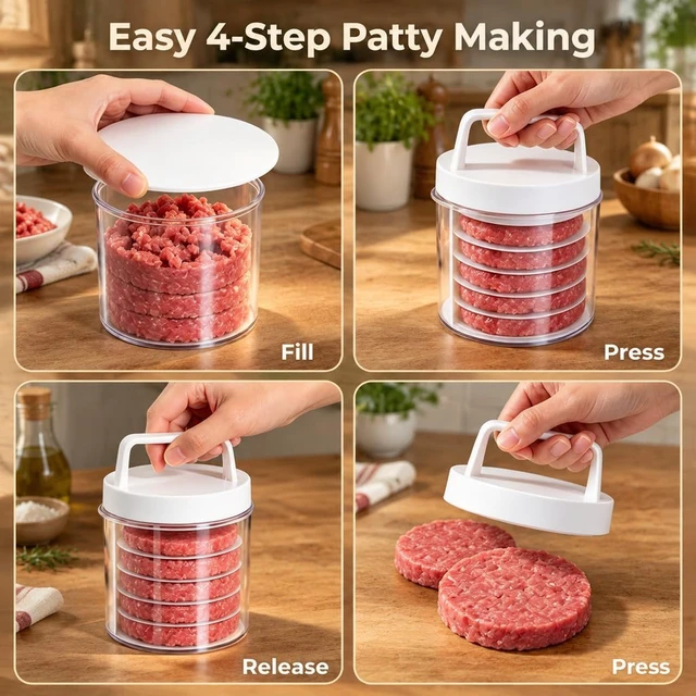 Alt view image 4 of 7 - Hamburger Press Patty Maker with Stackable Storage & Discs| Burger Patty Maker Press for BBQ, Meal Prep | Make, Stack, Store & Freeze Patties | 5 Layer Burger Stacker