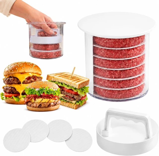 Main image of Hamburger Press Patty Maker with Stackable Storage & Discs| Burger Patty Maker Press for BBQ, Meal Prep | Make, Stack, Store & Freeze Patties | 5 Layer Burger Stacker