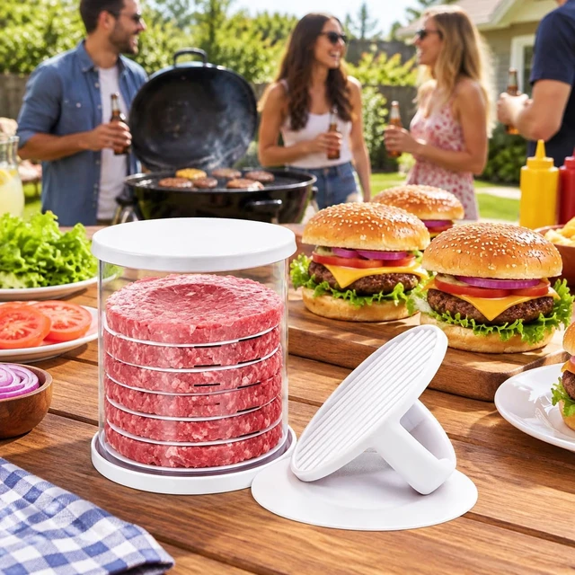 Alt view image 5 of 7 - Hamburger Press Patty Maker with Stackable Storage & Discs| Burger Patty Maker Press for BBQ, Meal Prep | Make, Stack, Store & Freeze Patties | 5 Layer Burger Stacker