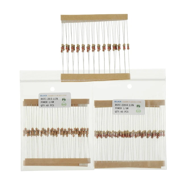 Alt view image 4 of 5 - 1000 Pcs 25 Values Resistor Kit 1 Ohm-1M Ohm with 5% 1/4W Carbon Film Resistors Assortment