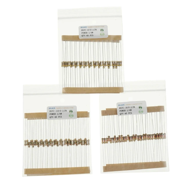 Alt view image 5 of 5 - 1000 Pcs 25 Values Resistor Kit 1 Ohm-1M Ohm with 5% 1/4W Carbon Film Resistors Assortment