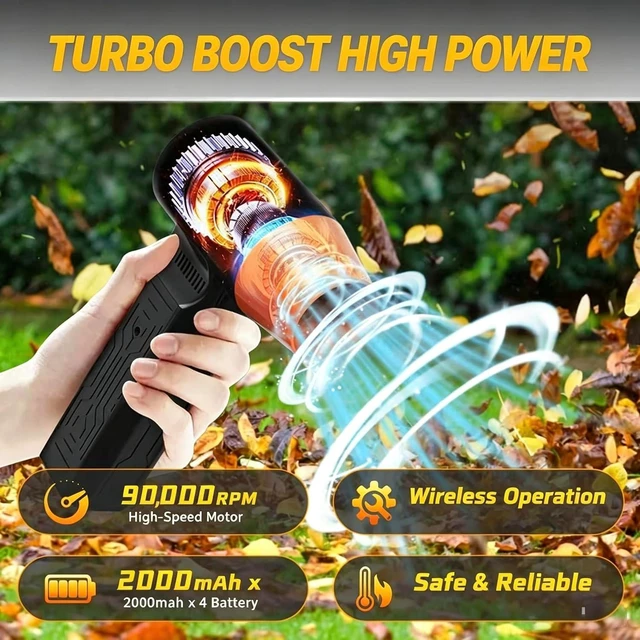 Alt view image 5 of 7 - 2026 Cordless Electric Air BlowerPowerful Turbo Jet Duster with Adjustable Speeds for Car Detailing, Keyboard Cleaning, Snow Removal, Outdoor Camping, Ideal Holiday Gift orange