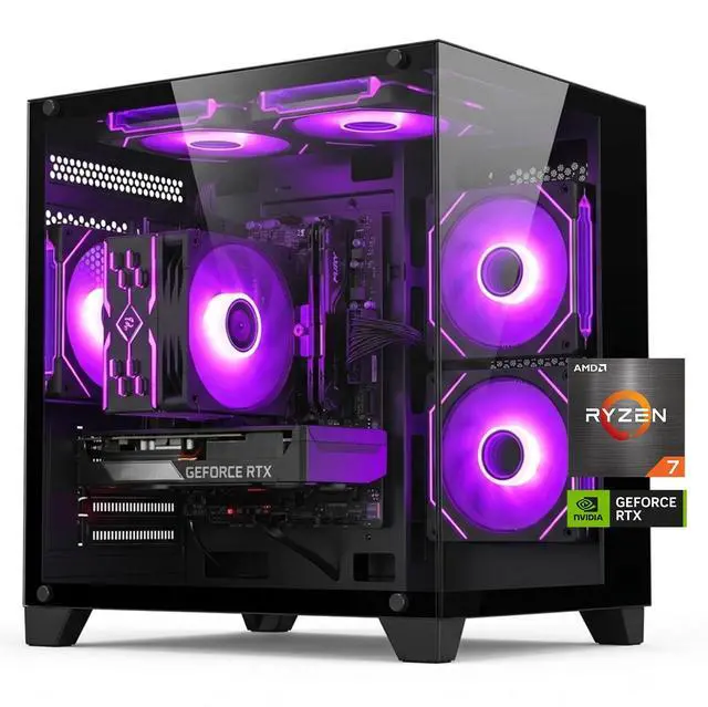 AOACE Gaming PC AMD Ryzen 7 5700X [8-Core 4.6GHz], RTX 5060 8GB GDDR7, DLSS 4, VR Ready, WiFi 6E, 32GB DDR4, 1TB PCIe4 NVMe, 6 ARGB, Win11 Home