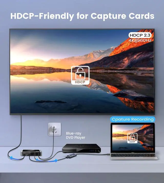 Alt view image 3 of 7 - WRIARICH 4K HDMI Splitter 1 in 4 Out, 1x4 HDMI Splitter Duplicate/Mirror Screen, 4 Port HDMI Splitter Powered Support 4Kx2K@30Hz 3D for PS5, TV Box - Copy 1 Source to 4 Displays(Not Extend)