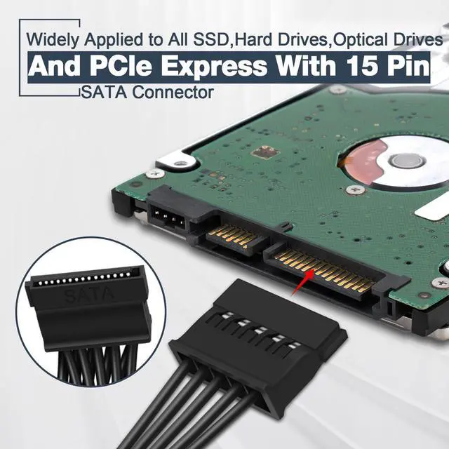 Alt view image 3 of 7 - WRIARICH 15 Pin SATA Power Extension Cable, M/F Serial ATA HDD Hard Drive Adapter Sleeved 24-inch(60CM)