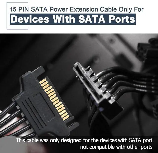Alt view image 4 of 7 - WRIARICH 15 Pin SATA Power Extension Cable, M/F Serial ATA HDD Hard Drive Adapter Sleeved 24-inch(60CM)