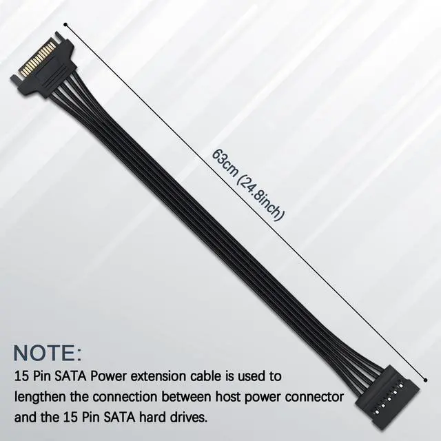 Alt view image 7 of 7 - WRIARICH 15 Pin SATA Power Extension Cable, M/F Serial ATA HDD Hard Drive Adapter Sleeved 24-inch(60CM)