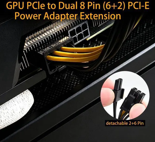 Alt view image 2 of 6 - WRIARICH 8 Pin PCIe Splitter Cable, GPU VGA PCIe 8 Pin Female to Dual 6+2 Pin Male PCI Express Power Adapter Braided Extension 9 inches (23cm)