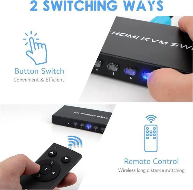 Alt view image 4 of 6 - WRIARICH 8 Port KVM Switch HDMI, 4K@30Hz 8 in 1 Out HDMI KVM Switch for 8 PC Sharing 1 HD Monitor and 4 USB Devices with IR Remote & 8 HDMI Cables