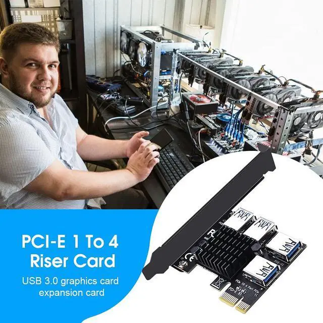 Alt view image 6 of 7 - WRIARICH PCIE 1 to 4 Ports PCI Express 16X Slots Riser Card USB 3.0 PCI-E Adapter Board Multiplier Port GPU Extender Miner Riser Card for BTC Bitcoin Miner Mining