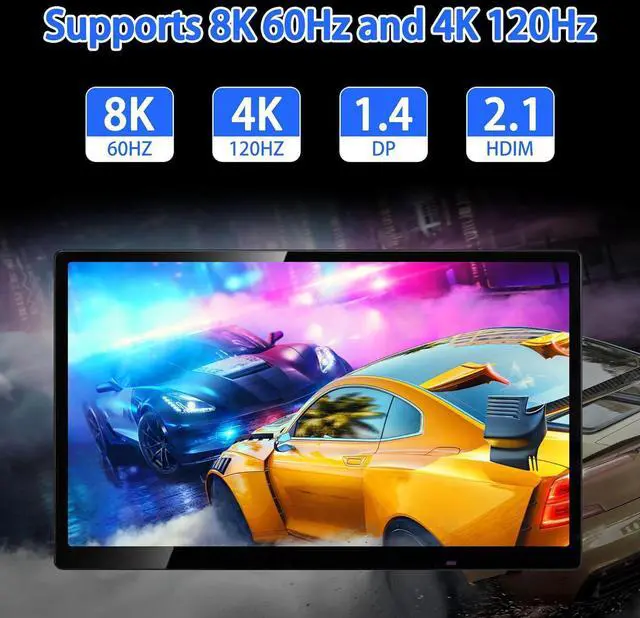 Alt view image 4 of 7 - 8K@60Hz KVM Switch 3 Monitors 2 Computers 4K@144Hz, 2 HDMI+Displayport KVM Switch Triple Monitor for 2 PC Share 3 Monitor, Audio Mic Port and 3 USB3.0 Devices, Wired Remote and 5V Power Adapter