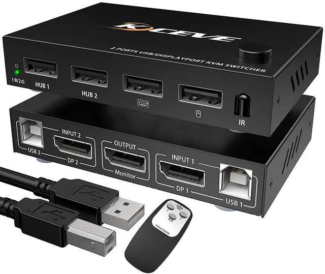 Main image of WRIARICH 2 in 1 Out Dispplayport KVM Switch, 2 Port DP KVM Switcher with 2.0 USB Hub Support 4K @60Hz Control Up to 2 Computers for Share Keyboard, Mouse, Monitor