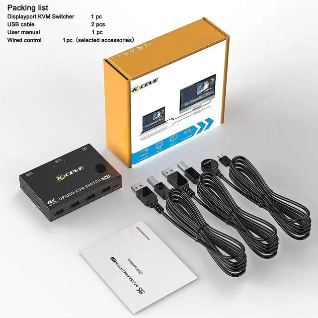 Alt view image 7 of 7 - WRIARICH 2-Port DisplayPort KVM Switch, 2 Port DP1.2 KVM Switch Two Computers One Monitor to Share Mouse,Keyboard,Printer,Scanner Support 4K @60Hz, 2 USB Cables and Wired Controller Included