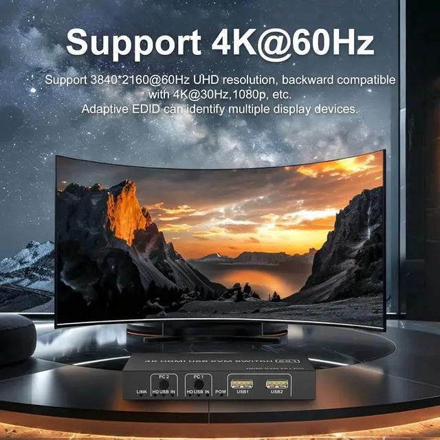 Alt view image 3 of 7 - WRIARICH HDMI KVM Switch 1 Monitor 2 Computers 4K@60Hz, USB-B HDMI KVM Switch for 2 Computer Share 1 Monitor with 3 USB Ports Sharing Keyboard and Mouse, Printer/Scanner, Desktop Controller included