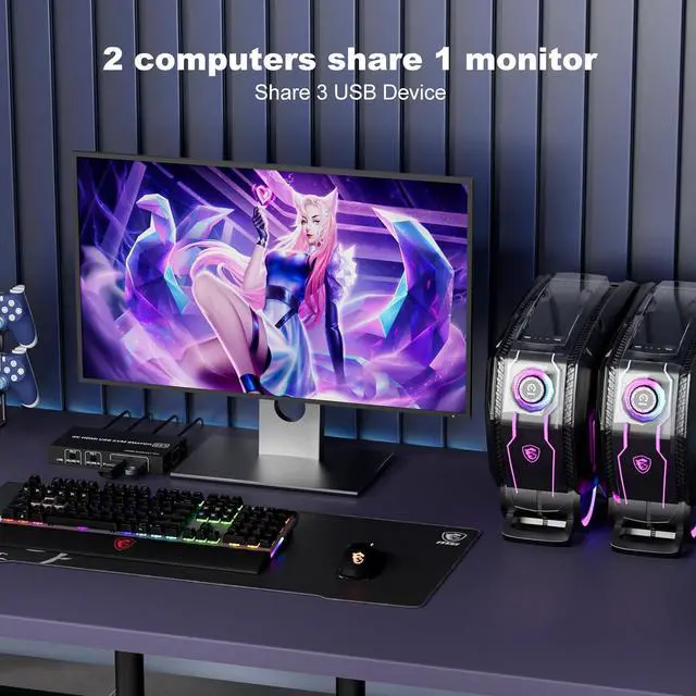 Alt view image 6 of 7 - WRIARICH HDMI KVM Switch 1 Monitor 2 Computers 4K@60Hz, USB-B HDMI KVM Switch for 2 Computer Share 1 Monitor with 3 USB Ports Sharing Keyboard and Mouse, Printer/Scanner, Desktop Controller included