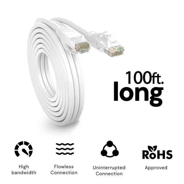 Alt view image 4 of 7 - 100ft / 30M Cat6 Ethernet Cable for Gaming, 100ft. LAN Network Patch Cord Wire -High Speed Internet Cable with Clips, RJ45, 24AWG, 500MHz Connectors for Router Modem, Compatible with PS4 PS5 (Gray)