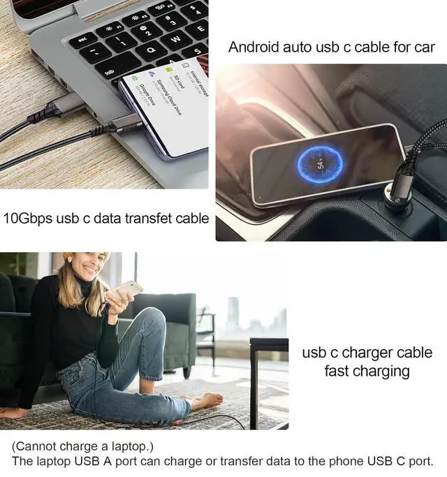 Alt view image 4 of 5 - WRIARICH USB A to USB C Cable 1.6ft+1.6ft Braided, 10Gbps Data Transfer and 60W 3A Fast Charging 3.1/3.2 Gen 2 Cable, for Samsung Galaxy MacBook Laptop Tablet Phone and Other Type A to Type C Device