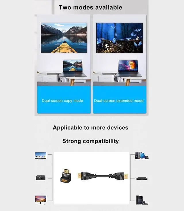 Alt view image 6 of 7 - WRIARICH 8K HDMI 90 Degree and 270 Degree Adapter, HDMI Right Angle Adapter Male to Female HDMI 2.1 Cable Adapter with 8K@60Hz, 4K@120Hz, HDR, eARC for HDTV Switch Laptop PS4 PS5 Xbox, 2-Pack