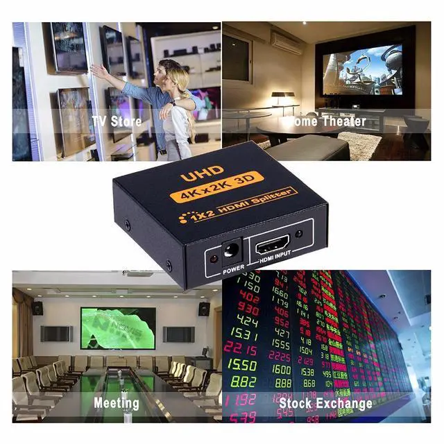 Alt view image 6 of 6 - WRIARICH 4K HDMI Splitter Full HD 1080p Video HDMI Switch Switcher 1X2 Dual Display For HDTV DVD PS3 Xbox
