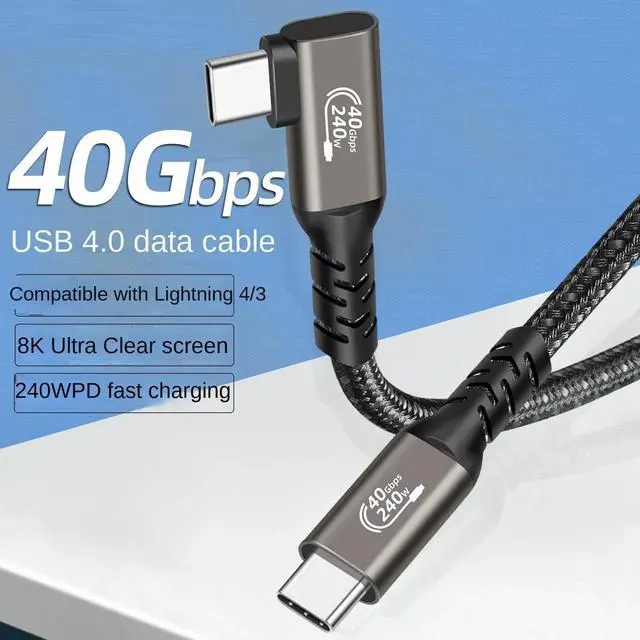 Main image of WRIARICH USB C to USB C Cable Right Angle 1.6ft, 8K UHD USB C 4.0 Gen 3 Cable 40Gbps Data Transfer USB C Cable 240W PD Fast Charging Cable for MacBook Pro, iPad Pro, Galaxy S22, Nylon Braided, Black.
