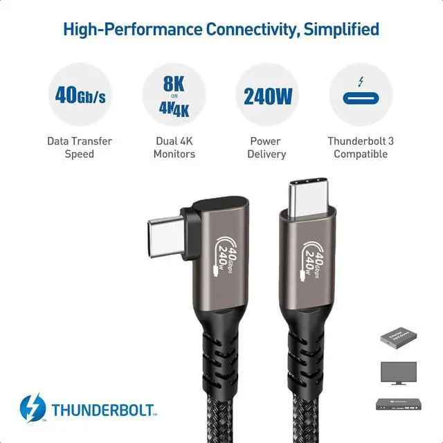 Alt view image 2 of 7 - WRIARICH USB C to USB C Cable Right Angle 1.6ft, 8K UHD USB C 4.0 Gen 3 Cable 40Gbps Data Transfer USB C Cable 240W PD Fast Charging Cable for MacBook Pro, iPad Pro, Galaxy S22, Nylon Braided, Black.