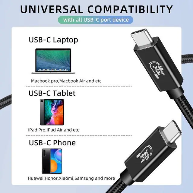 Alt view image 7 of 7 - USB C 4.0 Cable, 1.5Ft USB C to C Video Cable 8K Display 40Gbps Data Transfer 240W PD Charging for Thunderbolt 4/3 Cable Compatible with Laptops, USB-C Monitors, Mobile Phone,, Hubs and Docks