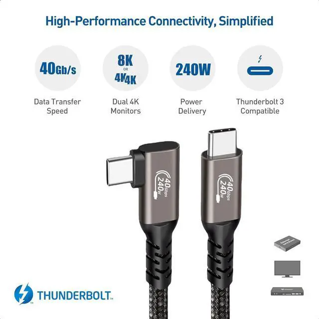 Alt view image 2 of 7 - WRIARICH USB 4.0 gen 3 Cable 40Gbps 240W 1.6ft PD Fast Charging 90 Degree Nylon Braided Cable with 40 Gbps Data Transfer Speed Supporting Thunderbolt 3/4,USB4.0 gen 3,8K & Ultra HD Display