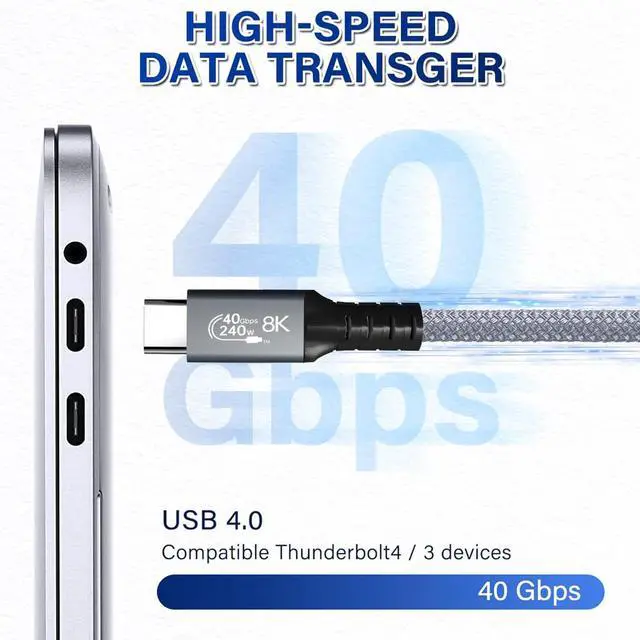 Alt view image 3 of 7 - WRIARICH 40Gbps USB 4 Cable 1.5 ft with 8K Video & 240W Charging, USB4 Cable/USB C Display Cable with PD 3.1 Compatible with Thunderbolt 4, MacBook, XPS, Surface Pro