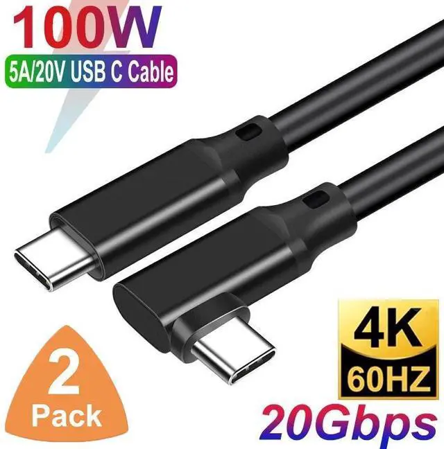 Main image of 2 Pack 4K 60Hz USB C Cable 1.6ft, 3.2 Gen 2x2 USB C to C Cord Right Angle, 20Gbps High Speed Data Transfer, 100W Type C Fast Charging Cable Compatible with Phones SSD Powerbank Tablets Laptop
