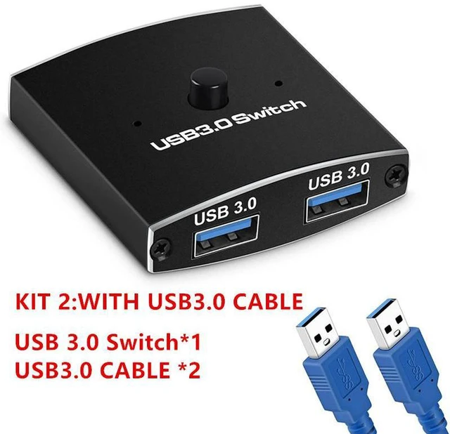 Main image of USB 3.0 Switch Selector, Bi-Directional 2 in 1 Out / 1 in 2 Out USB Switcher for 2 Computers Share 1 USB Devices, Mouse, Keyboard, Scanner, Printer, Etc, 2 USB3.0 Cables Included