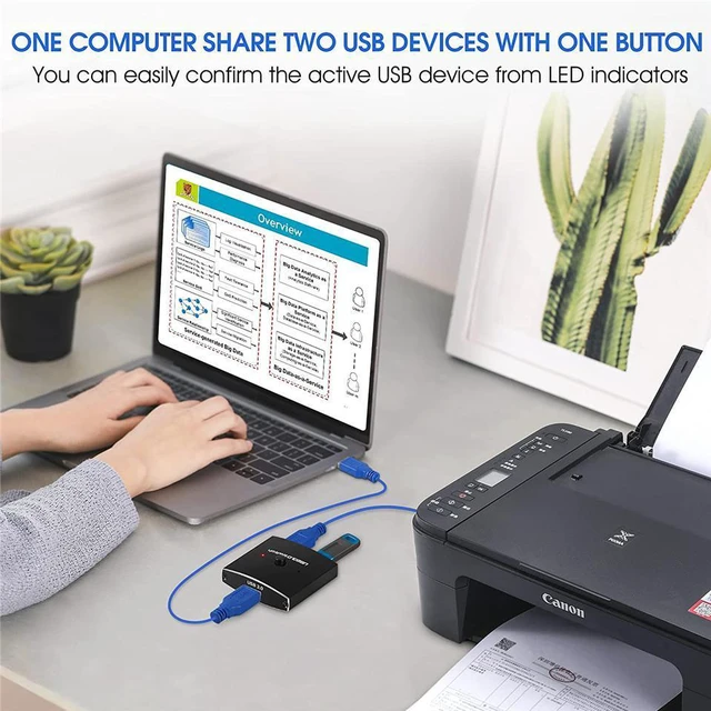 Alt view image 4 of 7 - USB 3.0 Switch Selector, Bi-Directional 2 in 1 Out / 1 in 2 Out USB Switcher for 2 Computers Share 1 USB Devices, Mouse, Keyboard, Scanner, Printer, Etc, 2 USB3.0 Cables Included