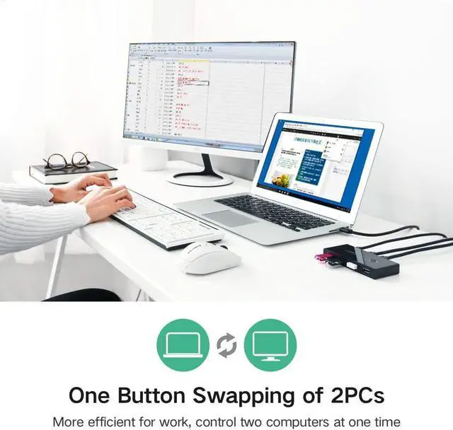 Alt view image 7 of 7 - WRIARICH USB Switch Selector 2 Computers Sharing 4 USB Devices USB 2.0 Peripheral Switcher Box Hub for Mouse Keyboard Scanner Printer PCs with One-Button Swapping and 2 Pack USB A to A Cable