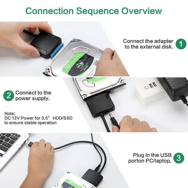 Alt view image 4 of 7 - SATA to USB 3.0 Cable, USB 3.0 to SATA III Hard Drive Adapter Compatible for 2.5 3.5 Inch HDD/SSD Hard Drive Disk and SATA Optical Drive with 12V/2A Power Adapter, Support UASP