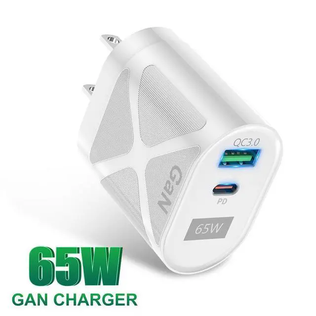 Main image of Dual Port USB C Charger 65W PD 3.0 GaN Charger Type C Adapter with Fast Wall Charger Compatible for iPhone 14 Pro Max/14 Plus/13, MacBook Pro, iPad Pro, Switch, Galaxy S22/S21- White