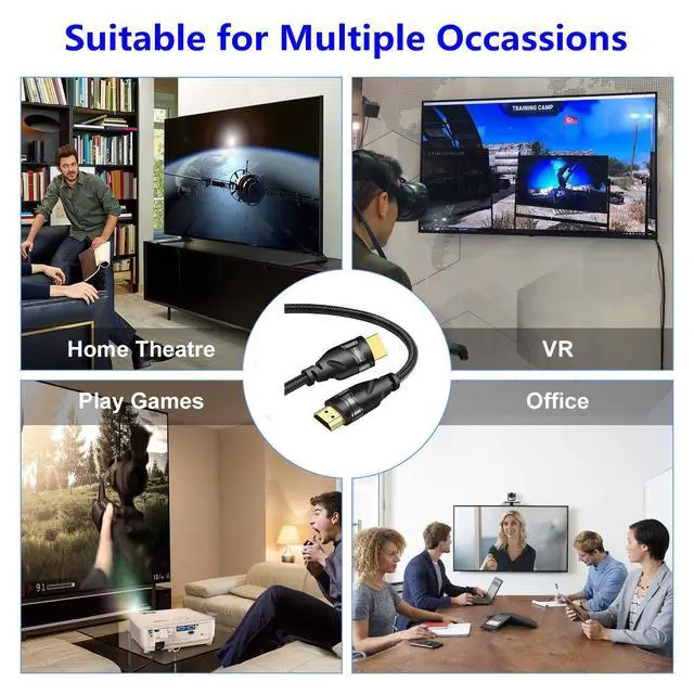 Alt view image 7 of 7 - 8K HDMI Cable,10ft High Speed HDMI to HDMI 2.1 Cable Support 8K@60Hz,4K@120Hz, 48Gbps, Compatible with Apple TV Roku Netflix Playstation Xbox One X Samsung Sony LG Nintendo