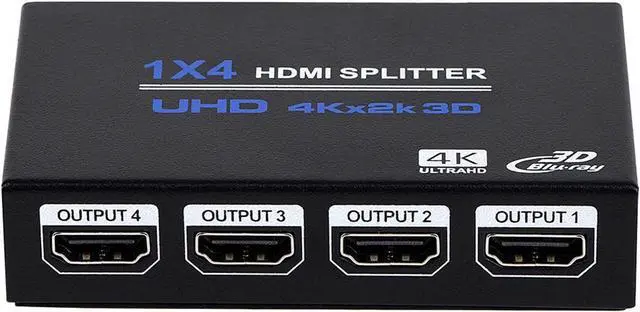 Main image of HDMI Splitter 1 in 4 Out, 4K HDMI Splitter V1.4b Powered Audio Video Distributor Duplicate/Mirror Screen, 1x4 HDMI Splitter for TV Support 4kx2k 30Hz 3D for Xbox, PS5, Roku Blu-Ray Player, HDTV