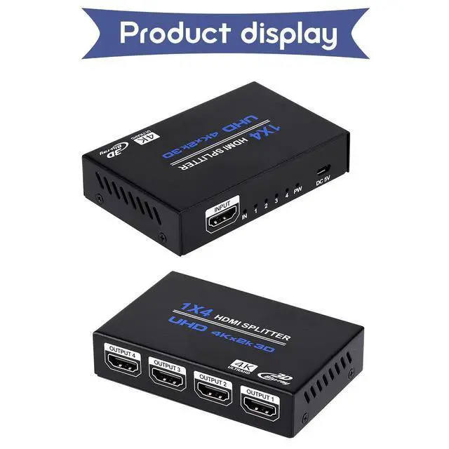 Alt view image 2 of 7 - HDMI Splitter 1 in 4 Out, 4K HDMI Splitter V1.4b Powered Audio Video Distributor Duplicate/Mirror Screen, 1x4 HDMI Splitter for TV Support 4kx2k 30Hz 3D for Xbox, PS5, Roku Blu-Ray Player, HDTV