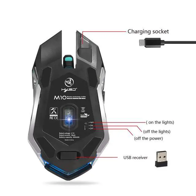Alt view image 3 of 7 - WRIARICH M10 Wireless Gaming Mouse 2400dpi Rechargeable 7 Color Backlight 2.4g Mouse Ergonomic Computer Silent Pc Laptop Accessories